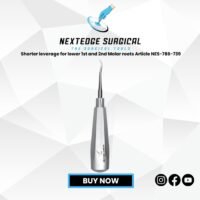 Shorter Leverage Elevator NES-786-739 dental instrument for extraction of lower 1st and 2nd molar roots.