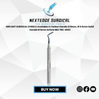 Implant Surgical Chisels NES-786-4063 with hollow handle Ø 8mm, Ø 9.5mm, and solid handle Ø 6mm for implant surgery and bone contouring.