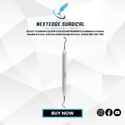 "Black Titanium Colour Coated Instrument NES-786-3911 with 8mm, 10mm hollow handle and 6mm solid handle, stainless steel dental surgical tool."