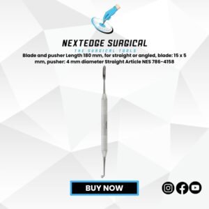 Blade and pusher Length 180 mm, for straight or angled, blade: 15 x 5 mm, pusher: 4 mm diameter Straight Article NES 786-4158