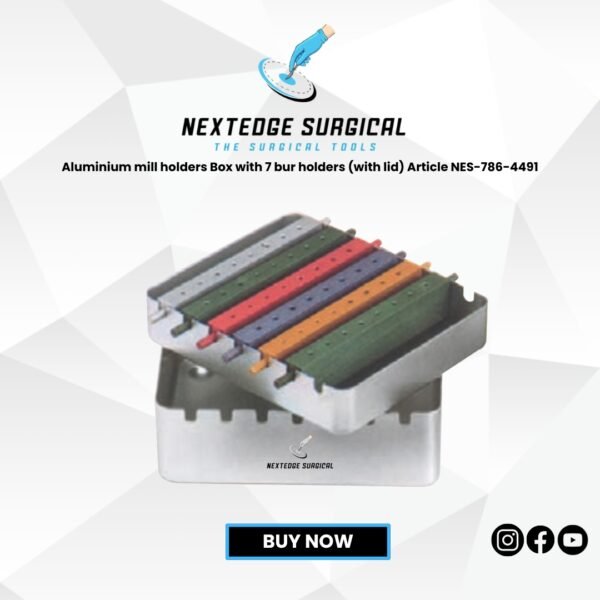 Aluminium mill holders Box with 7 bur holders (with lid) Article NES-786-4491