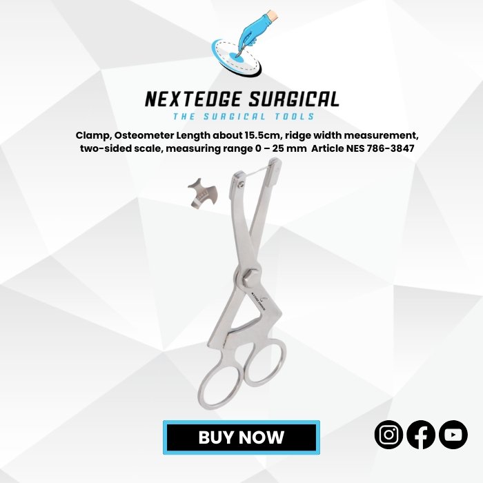 NES-786-3847 Clamp Osteometer dental instrument for accurate ridge width measurement with two-sided scale (0–25 mm).