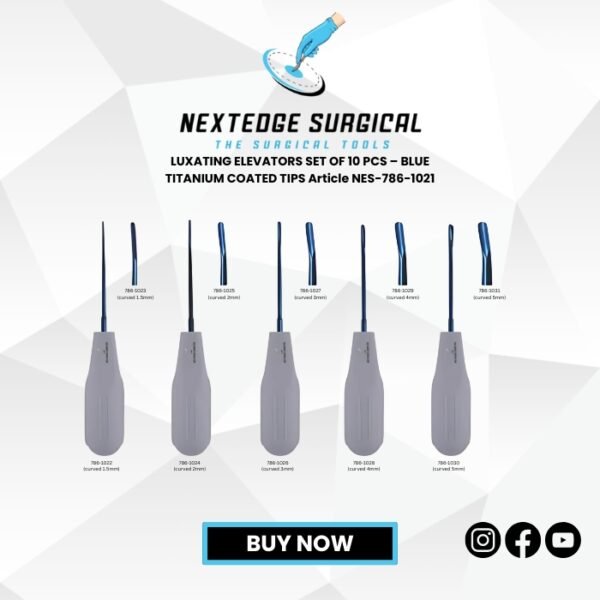 LUXATING ELEVATORS SET OF 10 PCS – BLUE TITANIUM COATED TIPS Article NES-786-1021