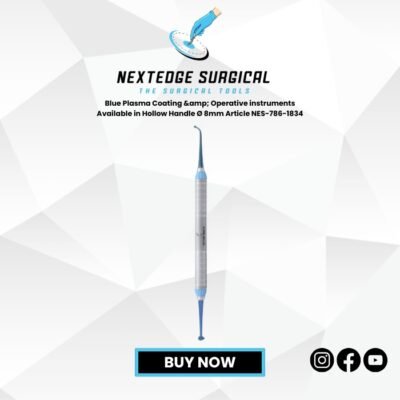 Blue Plasma Coated Operative Instrument NES-786-1834 with 8mm hollow handle, stainless steel dental surgical tool."