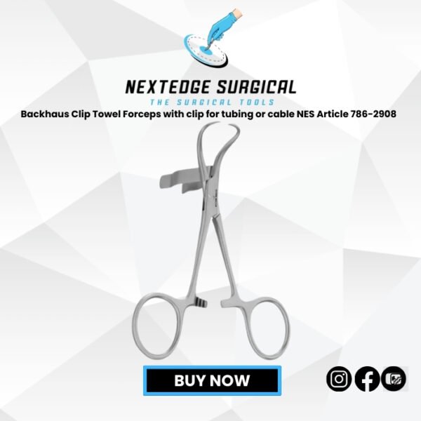 Backhaus Clip Towel Forceps with clip for tubing or cable NES Article 786-2908