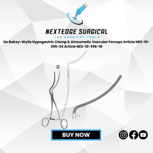 De Bakey-Wylie Hypogastric Clamp & Atraumatic Vascular Forceps Article NES-10-395-24 Article NES-10-396-18