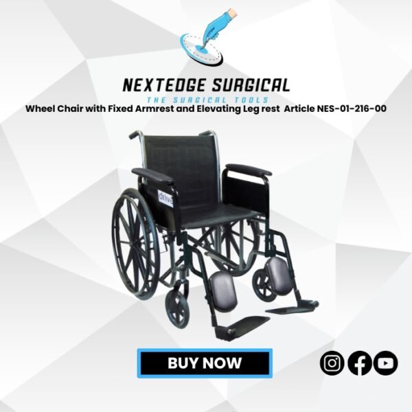 Wheel Chair with Fixed Armrest and Elevating Leg rest  Article NES-01-216-00