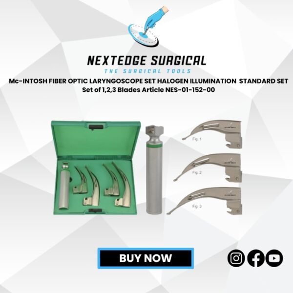 Mc-INTOSH FIBER OPTIC LARYNGOSCOPE SET HALOGEN ILLUMINATION  STANDARD SET Set of 1,2,3 Blades Article NES-01-152-00