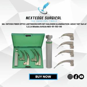 Mc-INTOSH FIBER OPTIC LARYNGOSCOPE SET HALOGEN ILLUMINATION  ADULT SET Set of 1,2,3,4 Blades Article NES-01-153-00