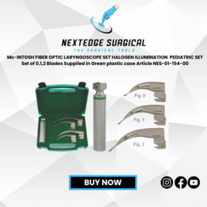 Mc-INTOSH FIBER OPTIC LARYNGOSCOPE SET HALOGEN ILLUMINATION  PEDIATRIC SET Set of 0,1,2 Blades Supplied in Green plastic case Article NES-01-154-00