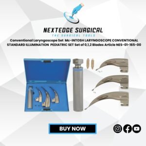 Conventional Laryngoscope Set  Mc-INTOSH LARYNGOSCOPE CONVENTIONAL STANDARD ILLUMINATION  PEDIATRIC SET Set of 0,1,2 Blades Article NES-01-165-00