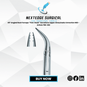 45° Angled Root Forceps “Fish-Hook” Serrations Upper Atraumatic Extraction NES - Article 786-262